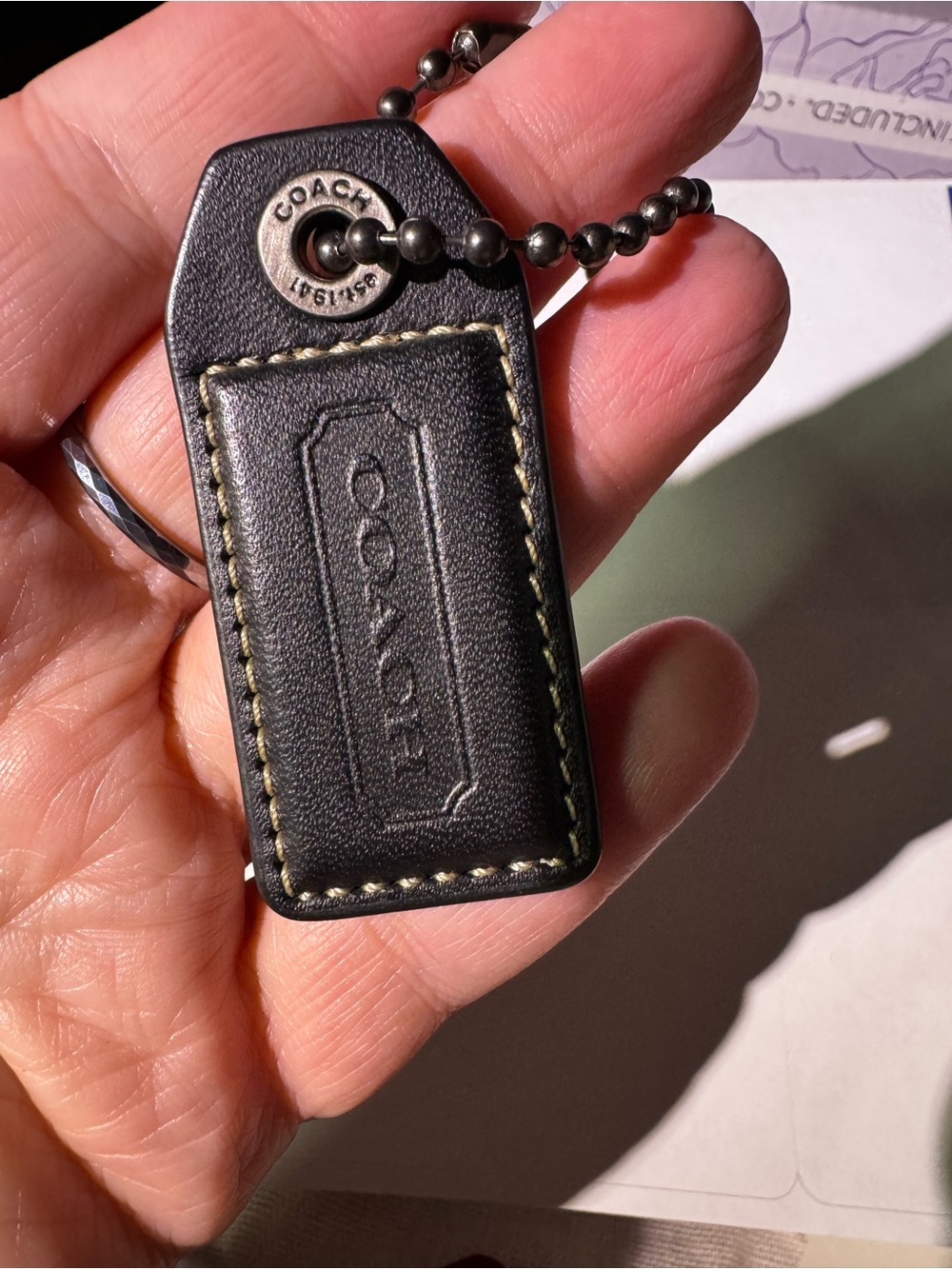 Coach Brown Leather Hang Tag with Ball Chain